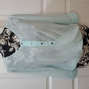 Bebe Sheer Mint Green Cross Over Top S